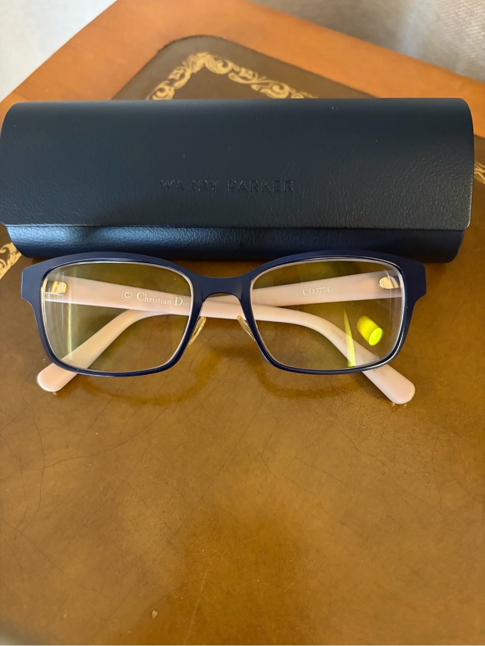 Christian Dior CD3774 eyeglasses featuring a dark blue and pink full-rim frame